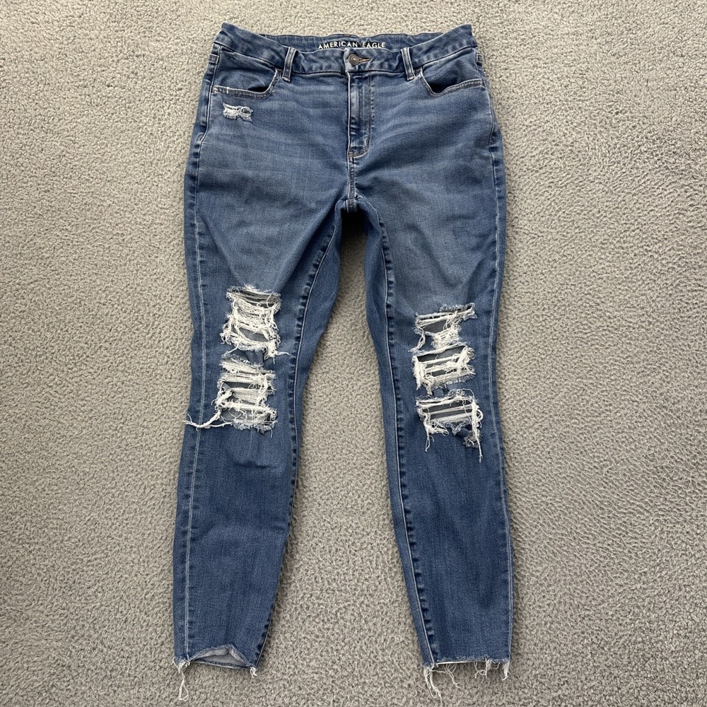 American Eagle Curvy Hi Rise Jeggings Jeans Distressed Stretch Women's 14 x 27